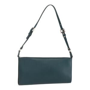 Salvatore Ferragamo Gancini Accessory Pouch Leather Green Silver Auth 158715